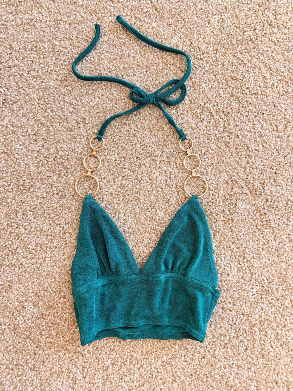 Princess Polly Teal/green Halter Crop Top with Gold Ring Details